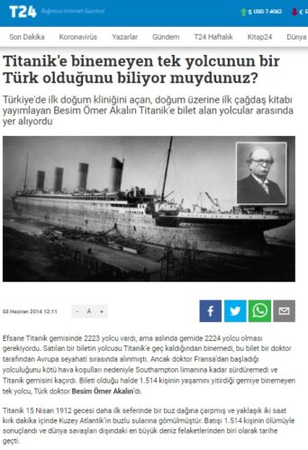 titanikte binemeyen tek yolcu türk