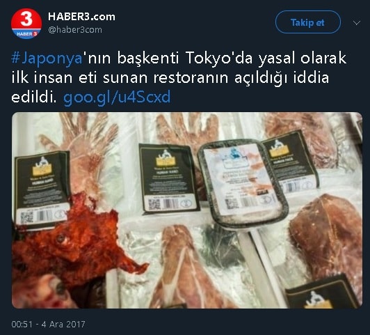 Japonya'nın başkenti Tokyo'da insan eti satan restoran açıldığını iddia eden haber