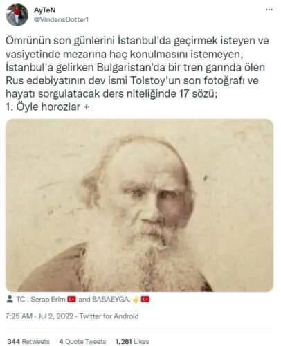 tolstoy istanbula gelirken bulgaristanda