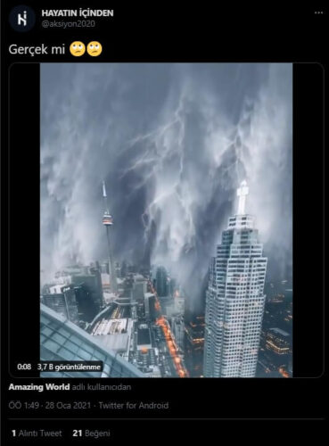 toronto yağmur yıldırım fırtına videosu paylaşımı