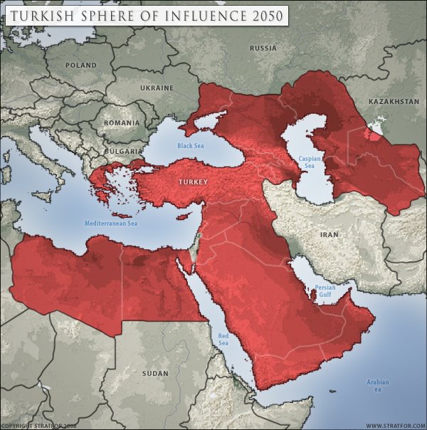 "Turkish Sphere of Influence 2050" başlıklı Stratfor tarafından hazırlanan harita