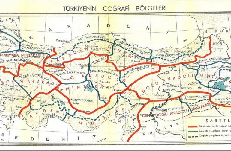 Türkiye Coğrafi Bölgeler Haritası (1941 Türk Coğrafya Kongresi’nde kabul edilen harita)