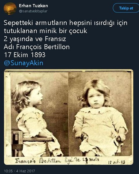 François Bertillon Adlı 2 Yaşındaki Çocuğun Sepetteki Armutları Isırdığı İçin Tutuklandığını Öne Süren Paylaşım