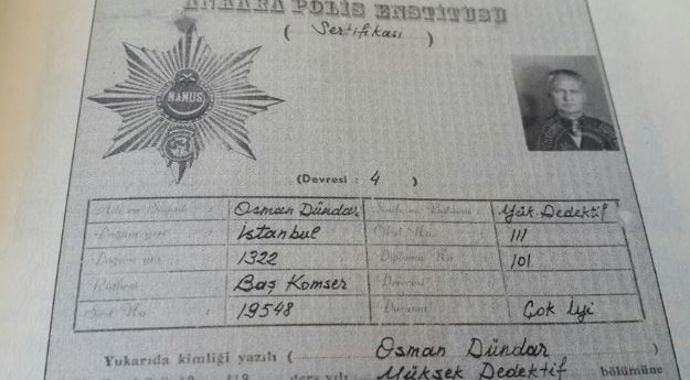 Uğur Dündar'ın babası Osman Dündar'a ait dedektiflik sertifikası