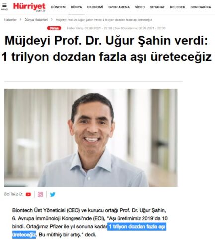 uğur şahin 1 trilyon doz aşı