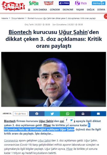 uğur şahin 1 trilyon doz aşı