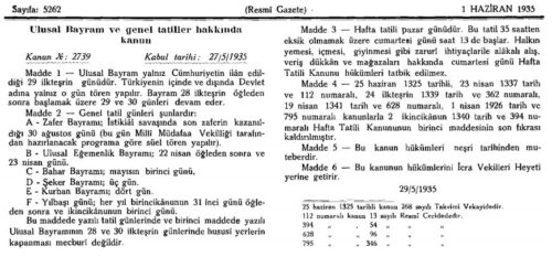 Ulusal Bayram ve Genel Tatiller Hakkında Kanun