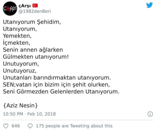 utanıyorum şehidim şiiri aziz nesin