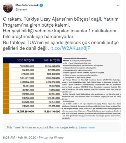 uzay ajansi bakan aciklama