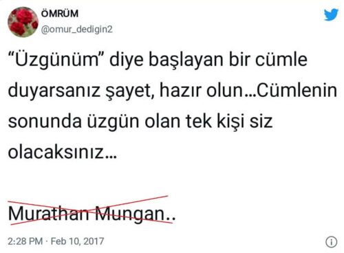 uzgunum diye baslayan bir cumle duyarsaniz