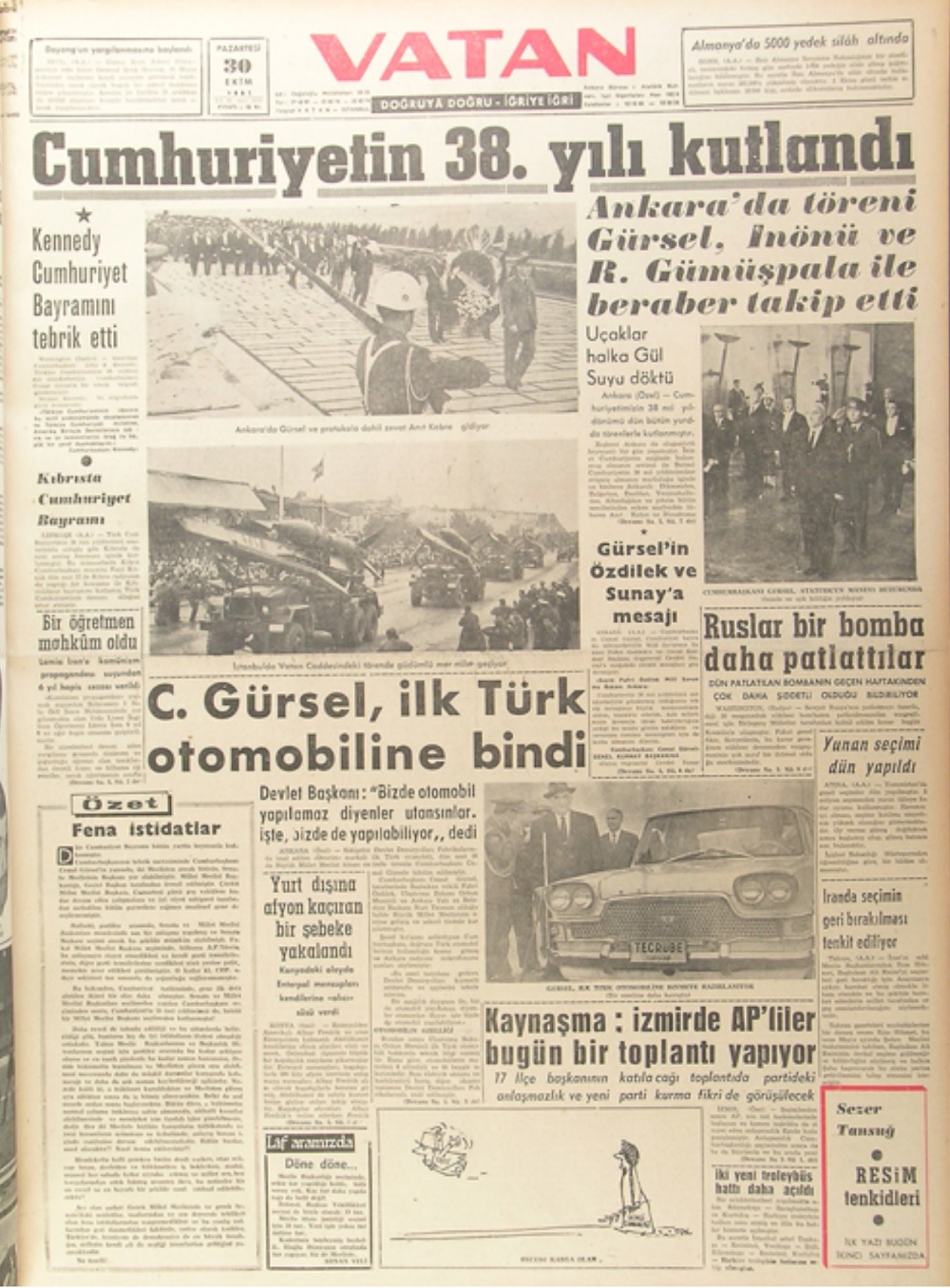 Vaatan Gazetesinin 30 Ekim 1961 tarihli sayısında Devrim Arabalarının tanıtımı haberleştirilmişti
