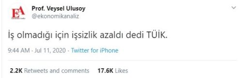 Prof Veysel Ulusoy'un resmi işsizlik oranlarına tepkisi