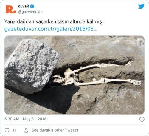 yanardağdan kaçarken başına taş düşen insan
