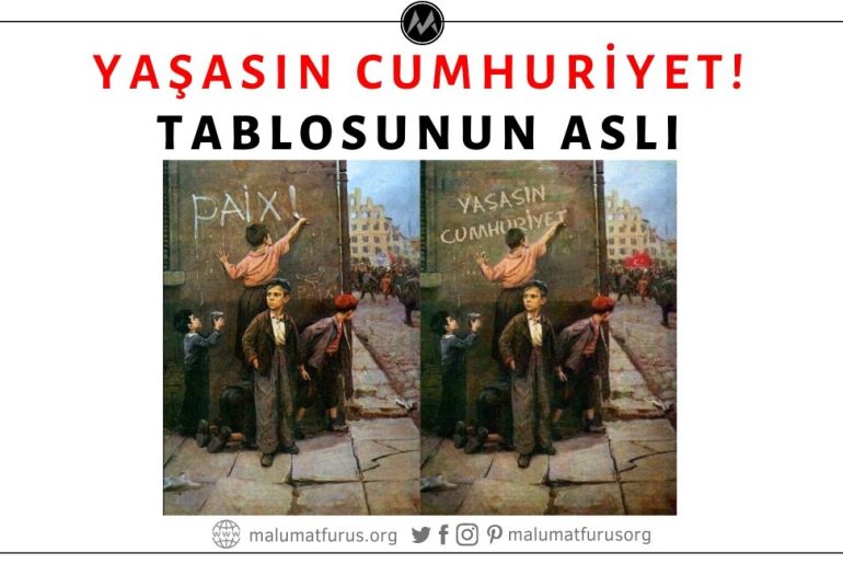 "Yaşasın Cumhuriyet" Sloganıyla Bilinen Tablo Fyodor Pavlovich Reshetnikov'in "Barış İçin" Adlı Tablosunun Montajlanmış Hâlidir