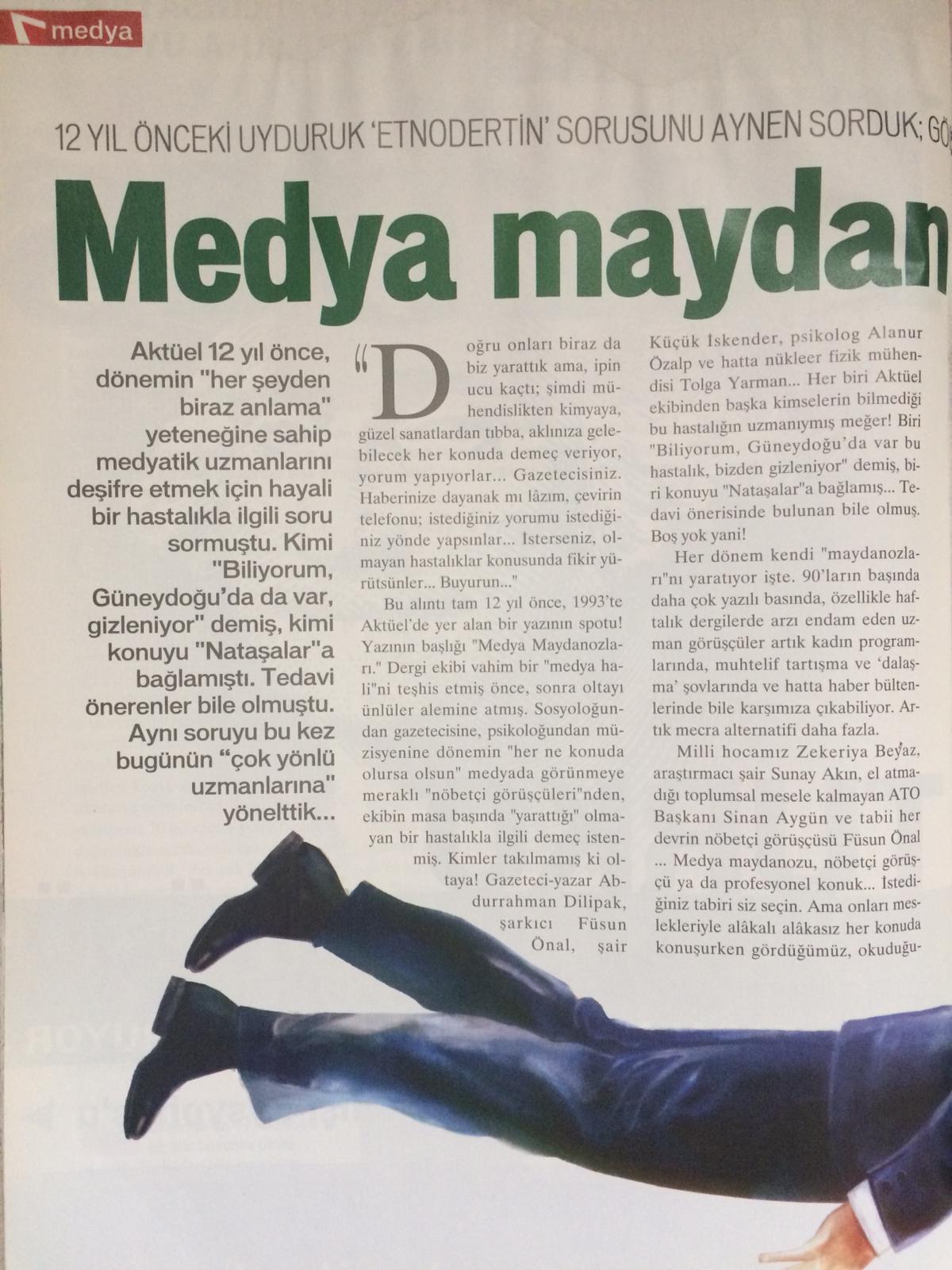 Yeni Aktüel Dergisinin "Medya Maydanozları II" başlıklı yazısı (sf. 1)