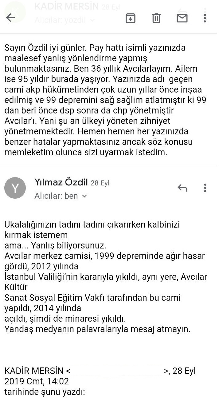 Yılmaz Özdil'in okuruna hatalı bilgiyle yanıt verdiği ileti