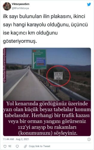 yol kenarı konum tabelası açıklama