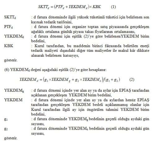 yuksek tuketimli tuketici son kaynak tedarik tarifesi