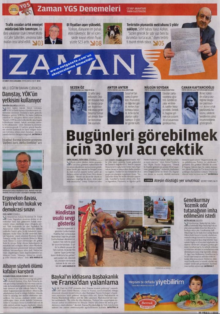 Kapatılan Zaman Gazetesi'nin 10 Şubat 2010 Tarihli Sayısının Manşeti
